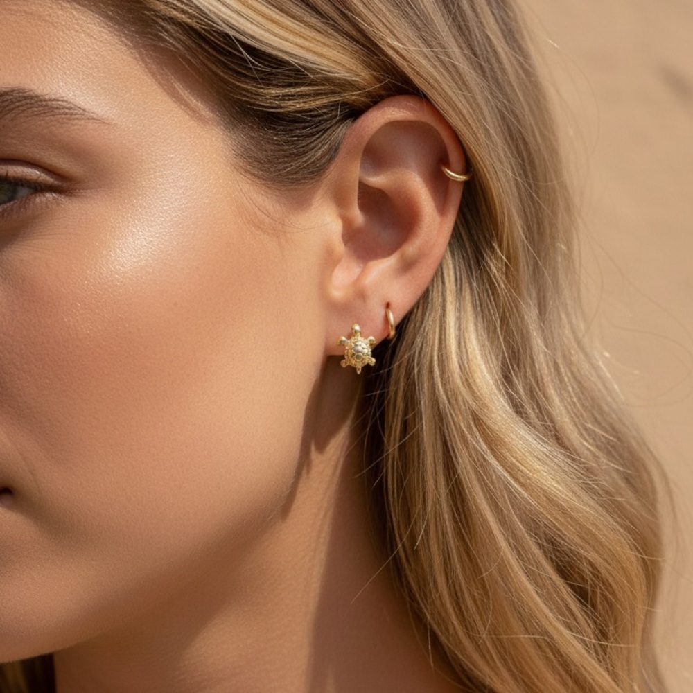Anthropologie 925 Gold Dipped Turtle Earrings